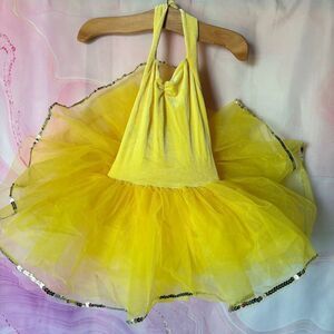 WOLFF Fording Dancewear Yellow Velvet Halter Tap Ballet Tutu Dance Costume SC